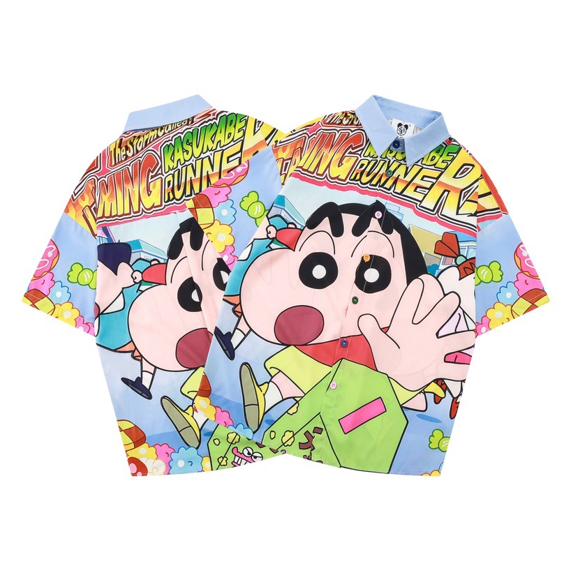 Chao Shen's Casual Cartoon Crayon Shin Japanese Style Short-sleeved Shirt Fun Cute Girl Sweet Loose Cardigan Summer