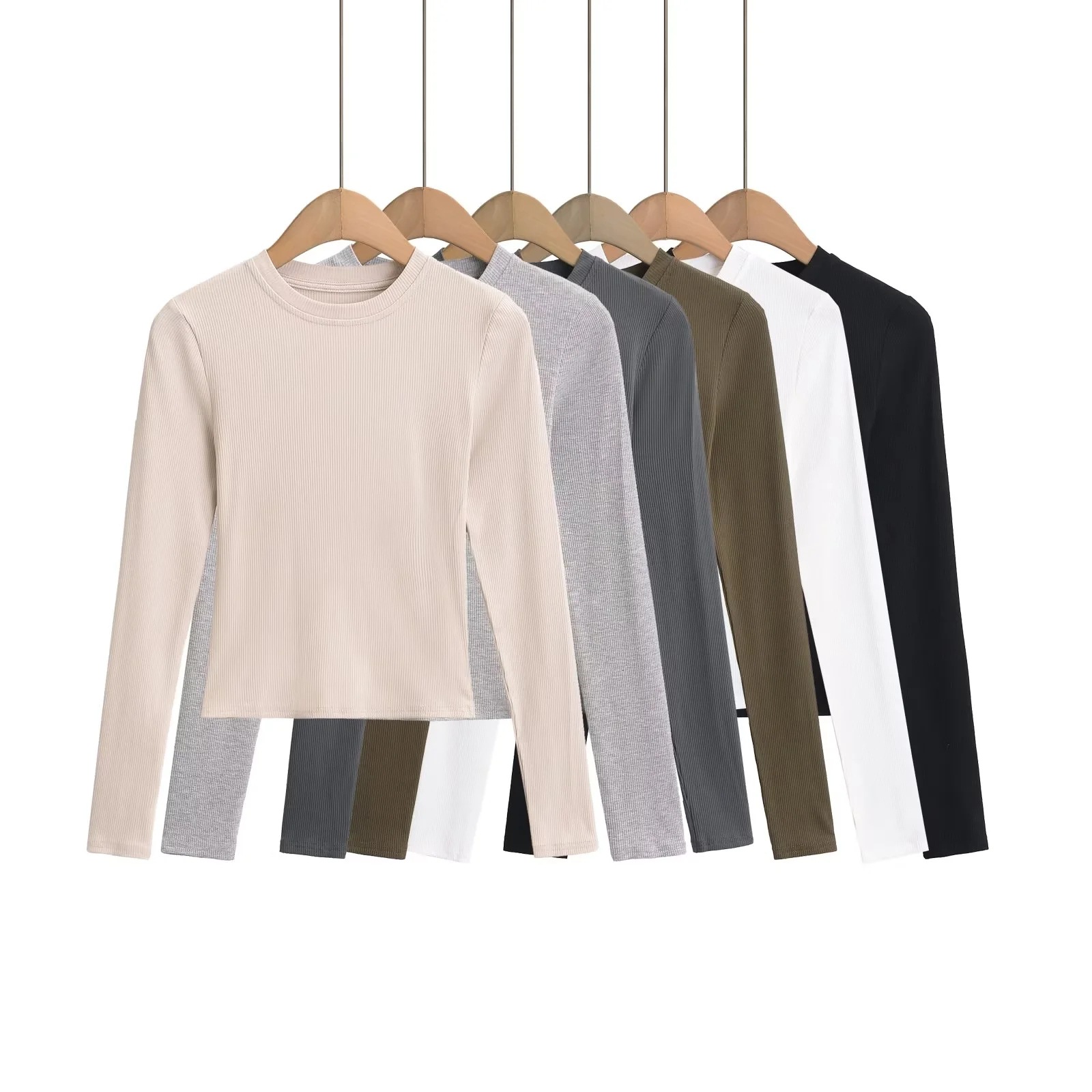 Pure Spice Girls Simple Basic Round Neck Long-sleeved T-shirt Summer New Slim-fit Slimming Short Shoulder Base Shirt