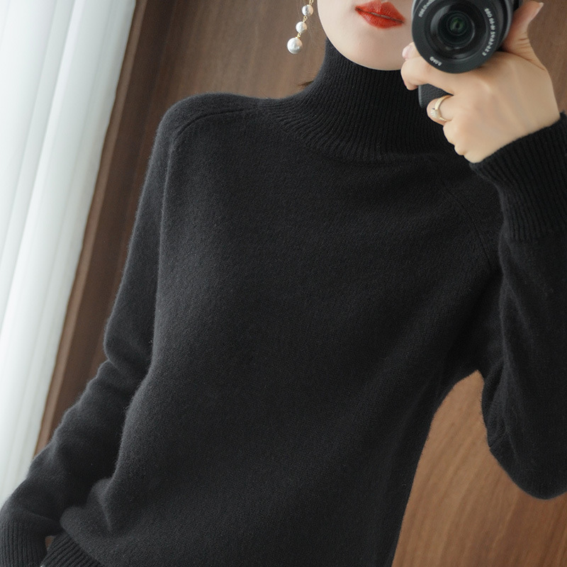 Picture of Stand Collar Sweater Women's Autumn and Winter New 2025 Thick Korean Style Women's Pure Color Pullover Loose Knitted Long-Sleeved Bottoming