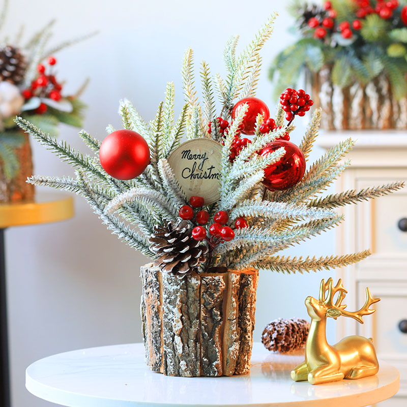 35cm Small Holy Desktop Christmas Tree Simulation PE Christmas Decorations Home Ornaments Bark Barrel Tree Amazon