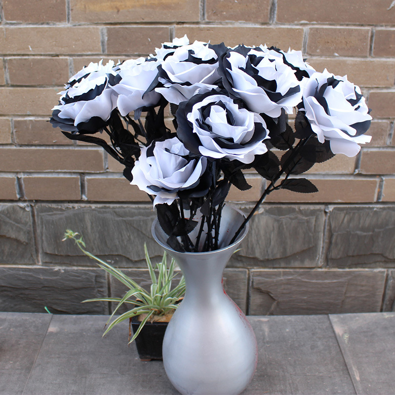 Picture of Artificial rose photography props Flower Gothic style dark red decorative ornaments black platinum rose wedding planning flower arrangement