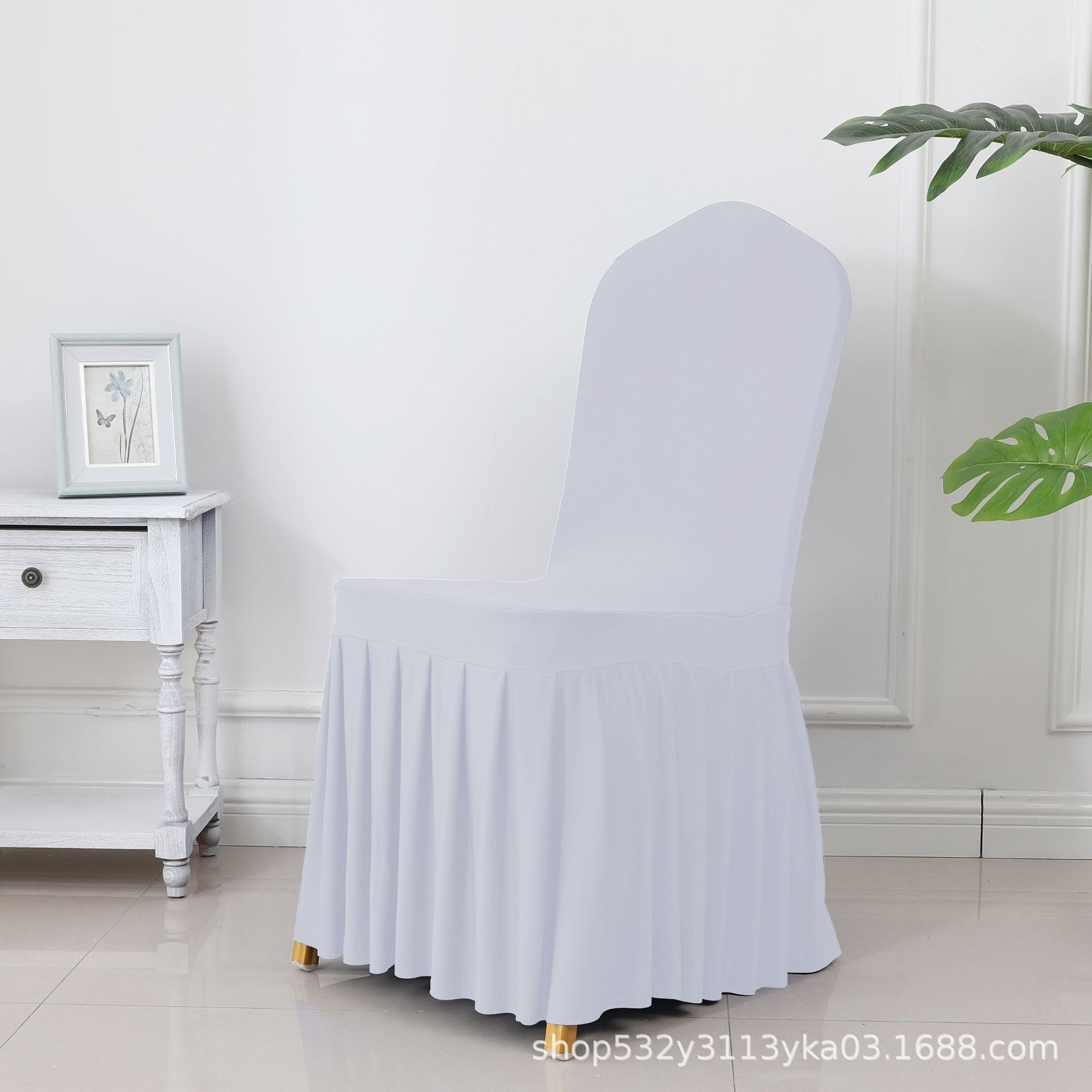 Picture of Chair Cover Thickened Stretch Pleated Skirt Dining Chair Cover Hotel Wedding Banquet Event Stool Cover Hotel Cloth