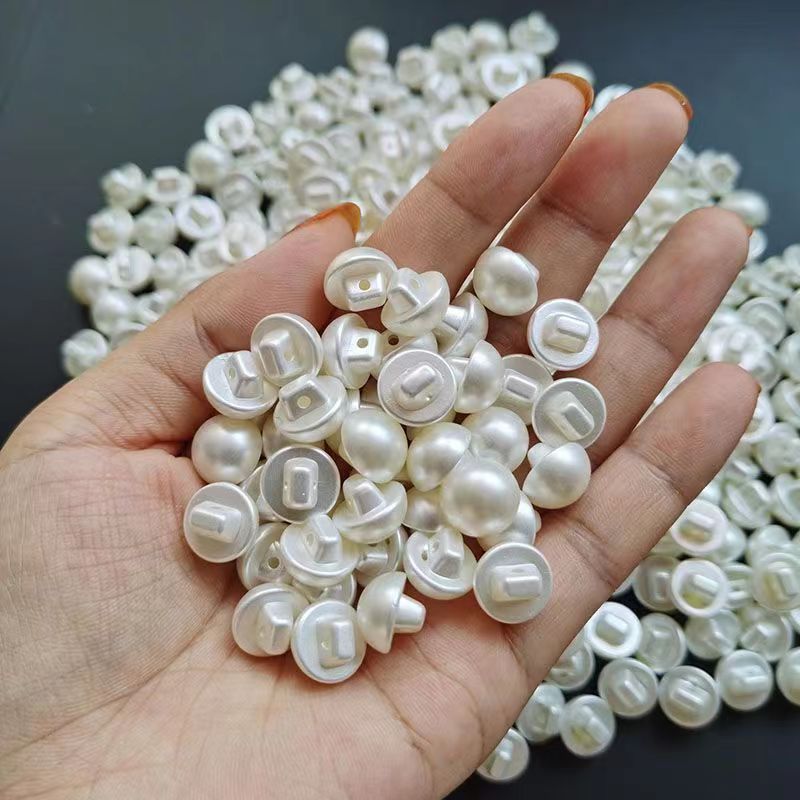 White Chanel Imitation Pearl Button Blouse Round Bead Button Clothing Dress Cuff Holes Button
