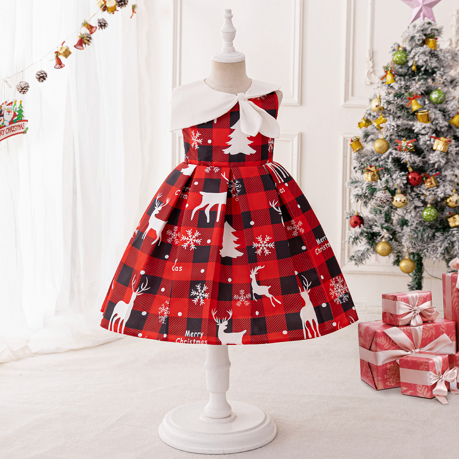 2025 New Girls Dress Princess Dress Flower Girl Dress Cartoon Print Christmas Banquet Evening Dress Performance Dress