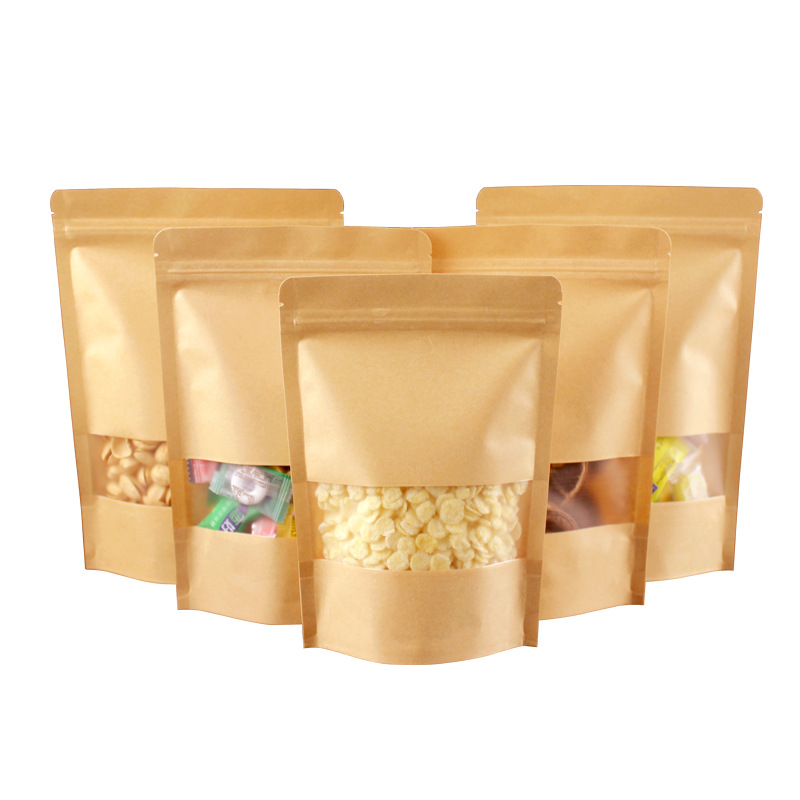Picture of Tea Bag, Window Kraft Paper Bag, Frosted Kraft Paper Ziplock Bag, Self-Standing Food Packaging Bag, Nut Sealed Bag