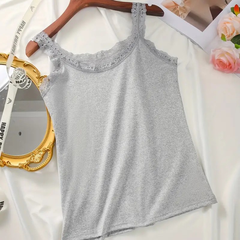 Picture of Trendy Lace Camisole for Women, Summer High Elasticity Plus Size Outerwear Base Shirt