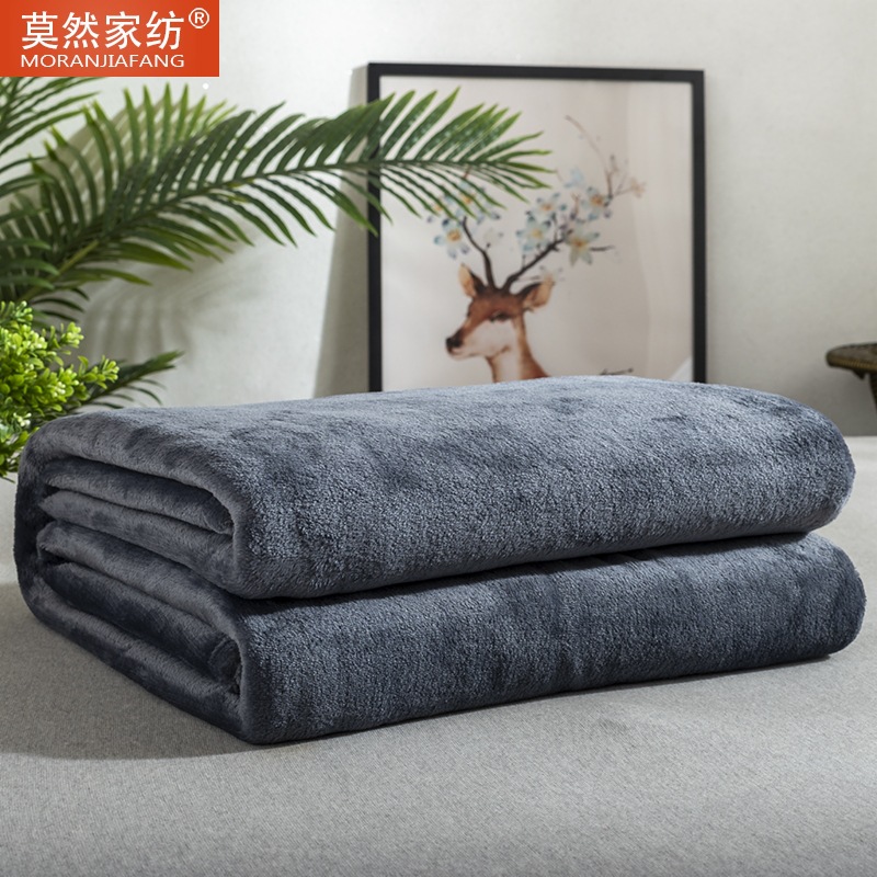 Picture of Solid Color Flannel Blanket Summer Air Conditioning Blanket Office Nap Blanket Single Layer Double-sided Fleece Four Seasons Thin Blanket