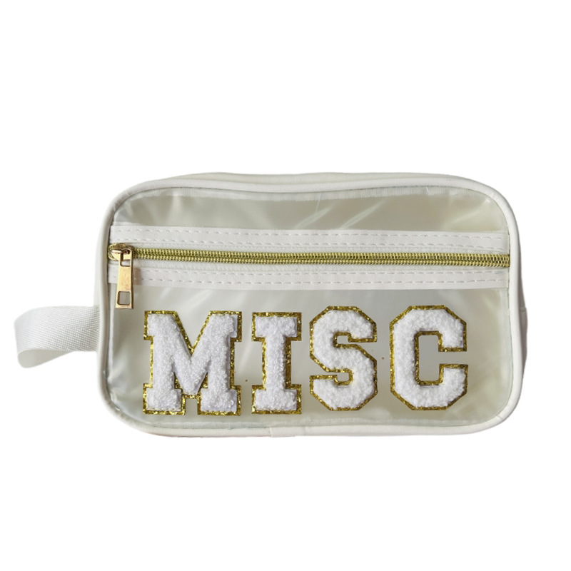Picture of Amazon hot chenille letter portable transparent cosmetic bag PU portable large capacity storage bag wholesale in stock