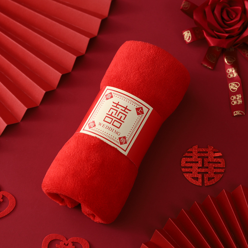 Picture of Coral Fleece Wedding Red Towel Wedding Wedding Wedding Gift Towel Happy Character Pearl Bear Couple Red Towel