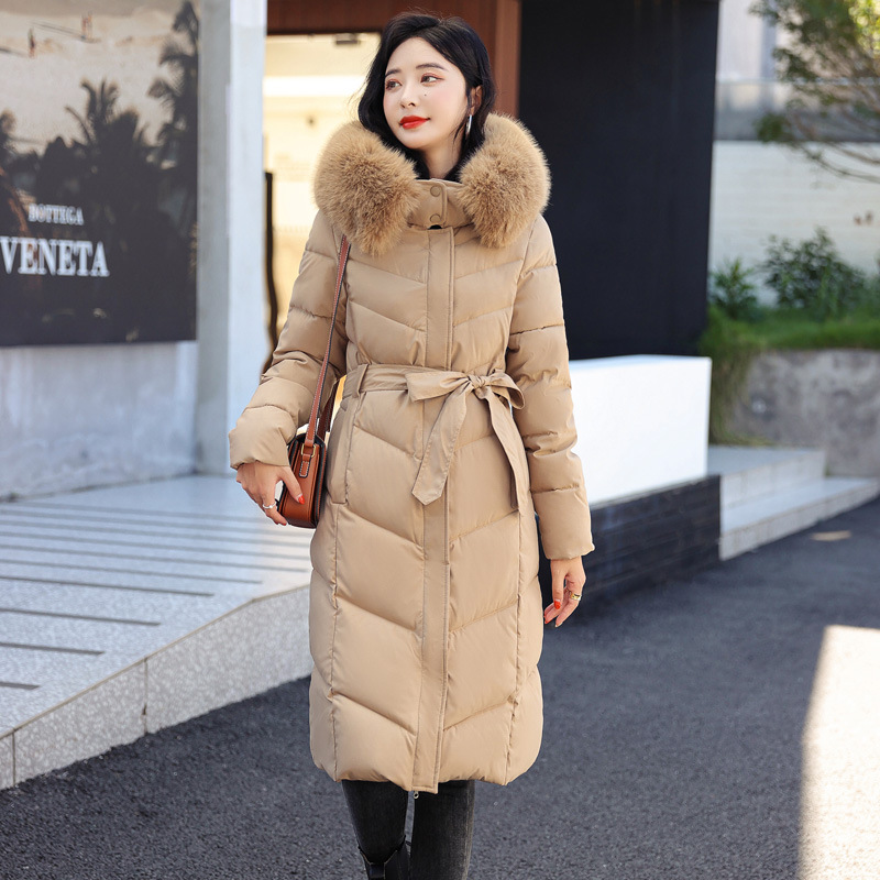 Big Wool Collar Hooded Over Knee Long Down Cotton Clothes Women's New Winter Two-sided Cotton Coat Trendy Coat Foreign Trade