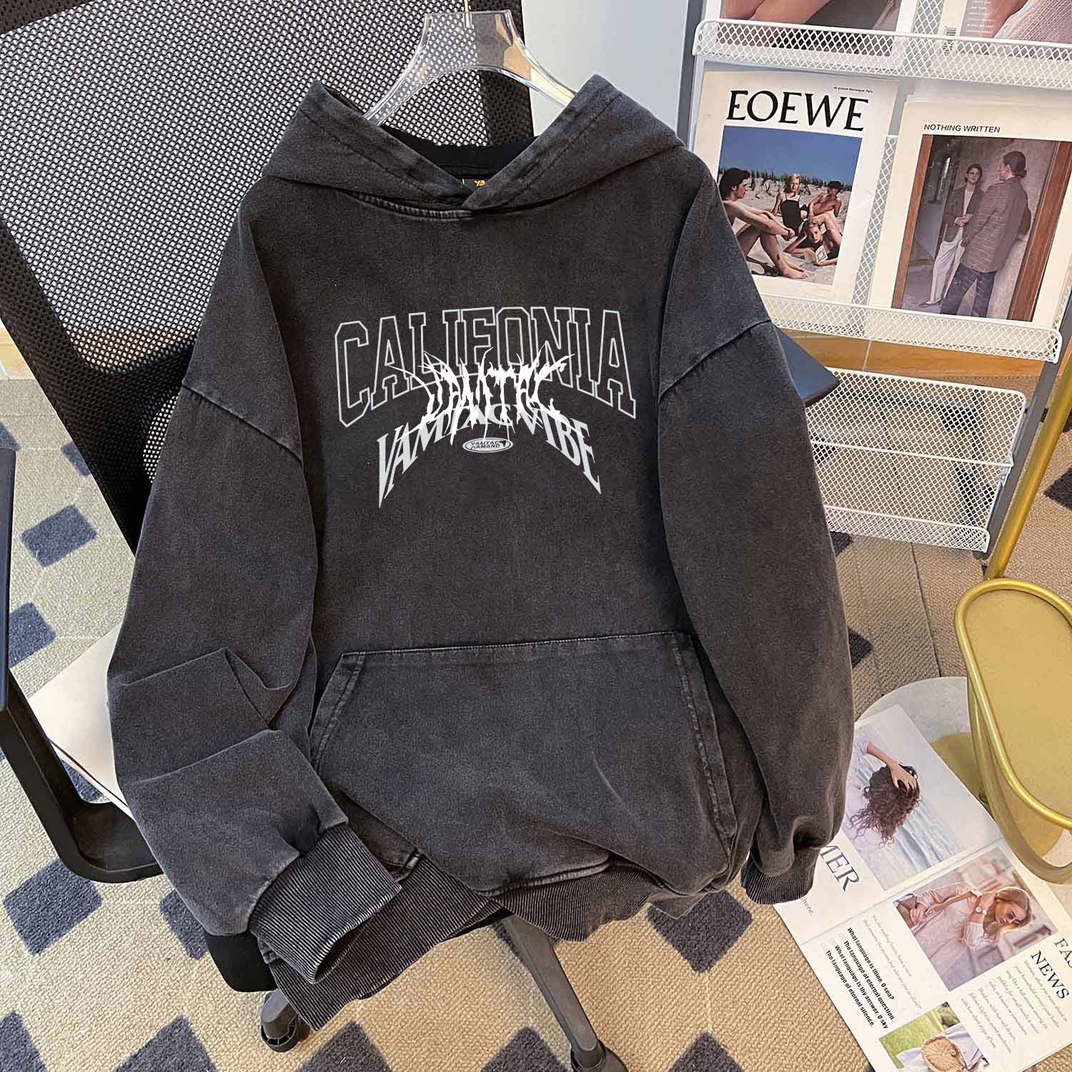 Wash Pure Cotton Chinese Cotton Composite Loose All-match Hooded Sweater American Niche Trendy Brand Washed Old Batik Top