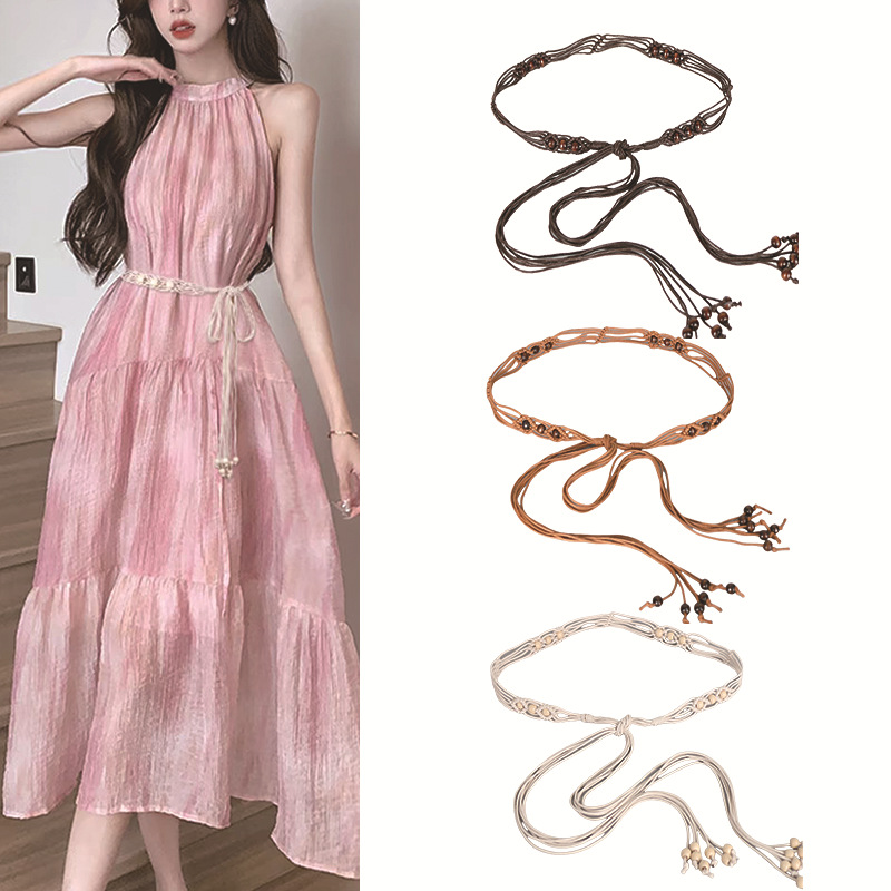 Ethnic Style Braided Thin Belt for Women with Skirt, Retro Casual Decorative Waist Chain, Bohemian Versatile Waist Accessory