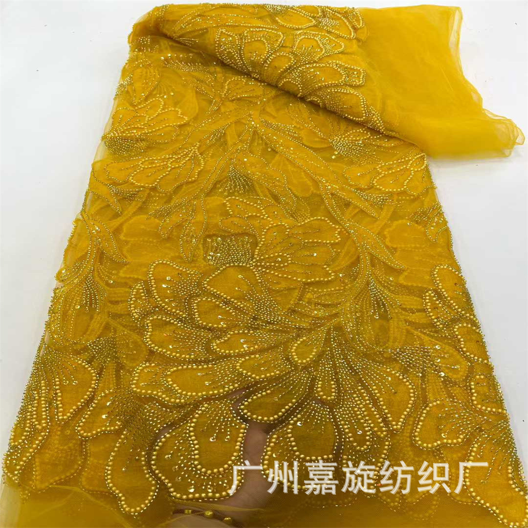 Picture of New Double-Layer Patchwork Embroidered Mesh Fabric with Beads and Tube Beads for Wedding Dresses and Evening Gowns