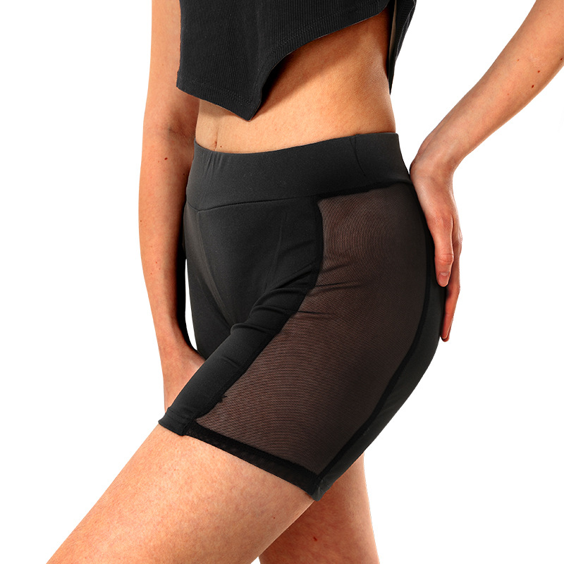 Picture of Amazon's New Side Large Mesh Quarter Pants Solid Color Sexy See-Through Shorts High Elastic Sports Yoga Pants for Women