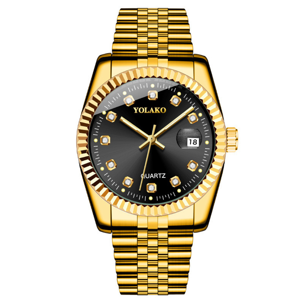 Picture of Diamond Face Steel Band Calendar Watch Women's Simple Casual Student Fashion Quartz Gold suit Men's Watch Couple