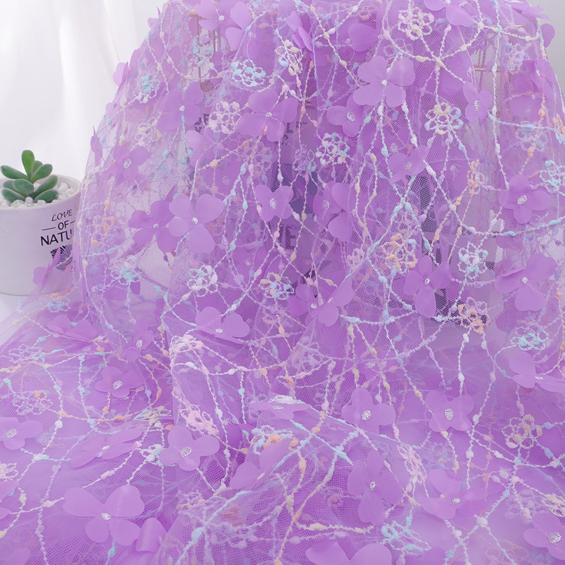 Picture of Rainbow Rope Embroider 3D Stereo Same Color Flower Mesh Fabric Embroider Children's Clothing Dress Accessories Embroider Fabric