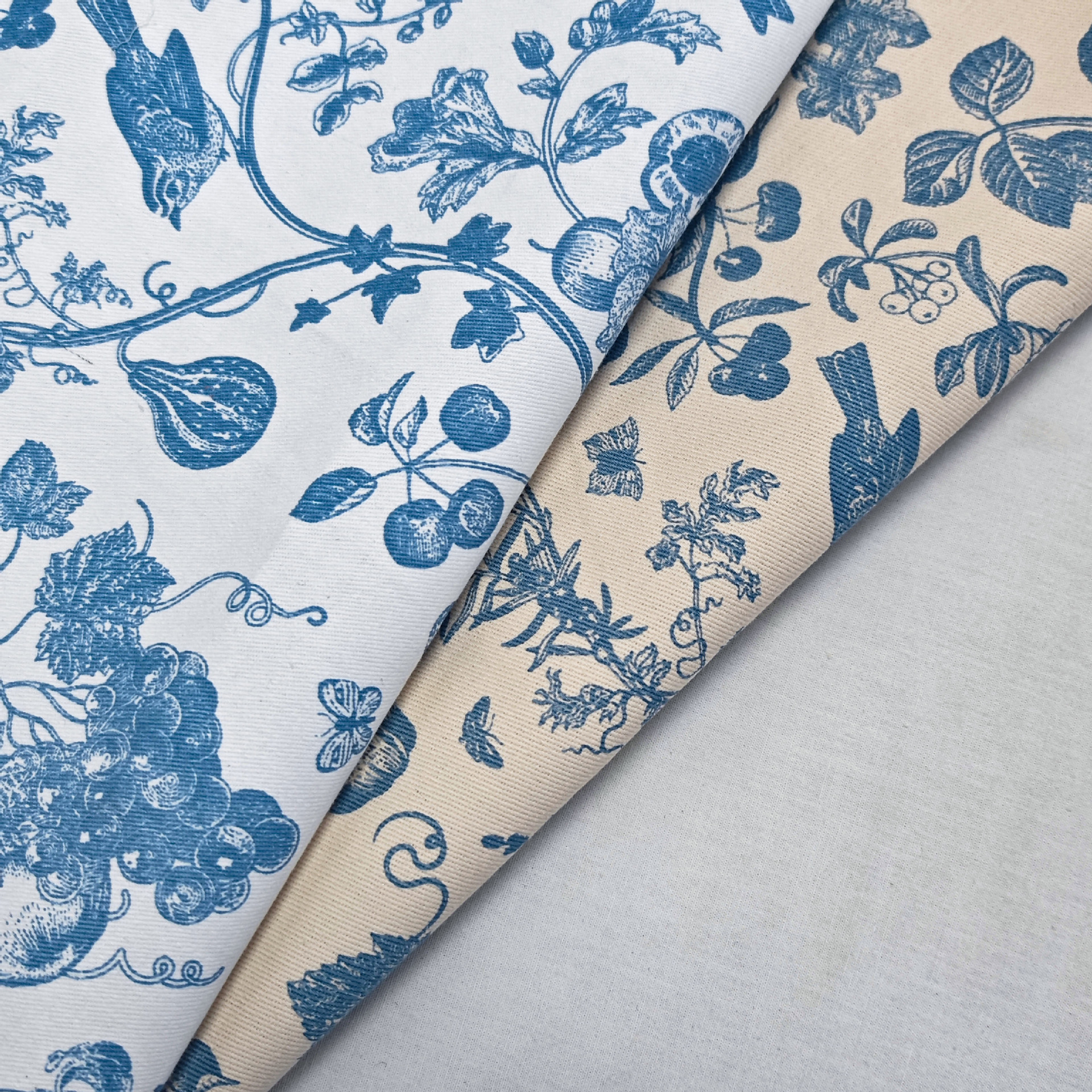 Picture of To ing Wash Water Twill 10856 Cotton Fruit Flower Bird Blue and Green Printed Fabric Jacket Pants Box Tablecloth