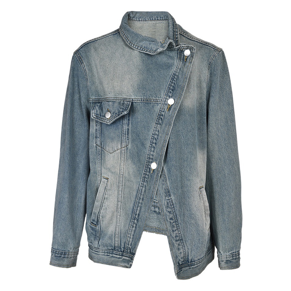 Korean Style Irregular Wash Denim Jacket Loose Niche Design Sense Short Fashionable Top with Laps for Men and Women