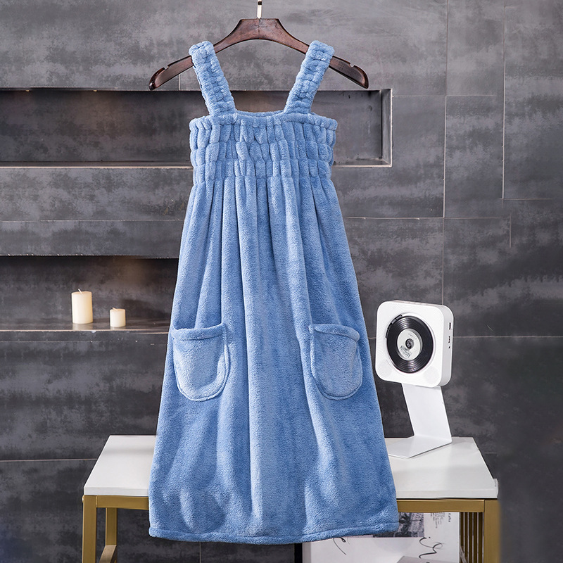 Picture of Coral Velvet Bath Skirt for Women, Absorbent, Soft, Wearable Bath Towel, Bath Sling, Enlarged Vest, Adult Student Home Thickeneding