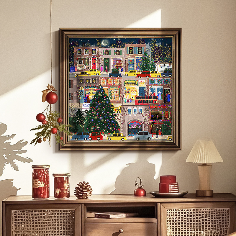 Winter Lights Hanging Painting Christmas Decorative Painting American Entrance Entrance Auschle Murals Bedroom Painting Restaurant High-level Oil Painting