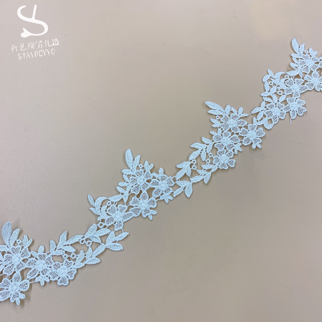 Quality Polyester Lace Embroidery Barcode Lace in stock DIY Garment Lace Accessories Beige Wavy Lace
