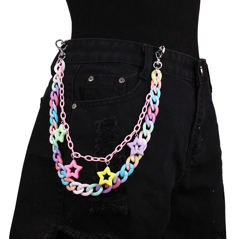 Europe and the United States cross-border new color acrylic five-pointed star pendant pop Diku girl macaron color matching pants chain