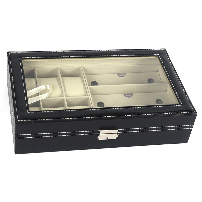 Picture of 6 watches plus 3 glasses case black PU leather glasses storage box wooden watch box spot wholesale