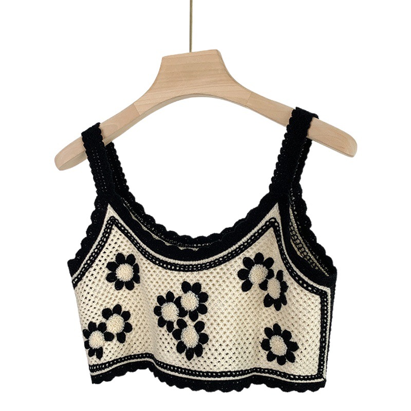 Picture of Woven vest women's summer outer wear embroidered flower design inner wear knitted sling sweet and spicy style embroidered small top