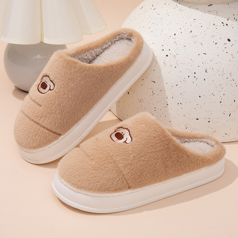 Women's Cotton Slippers for Autumn and Winter, Warm Home Use for Couples, Thick-Soled Non-Slip Men's Comfortable Foot-Warming Furry Slippers Cross-Border