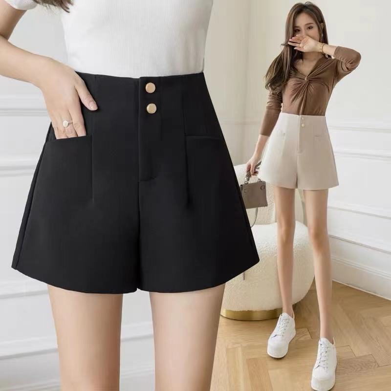 Black High Waist Black Suit Shorts Women's 2024 Summer Outer Wear A- Character Loose Slimming Ladies Wide Leg Hot Pants Trendy