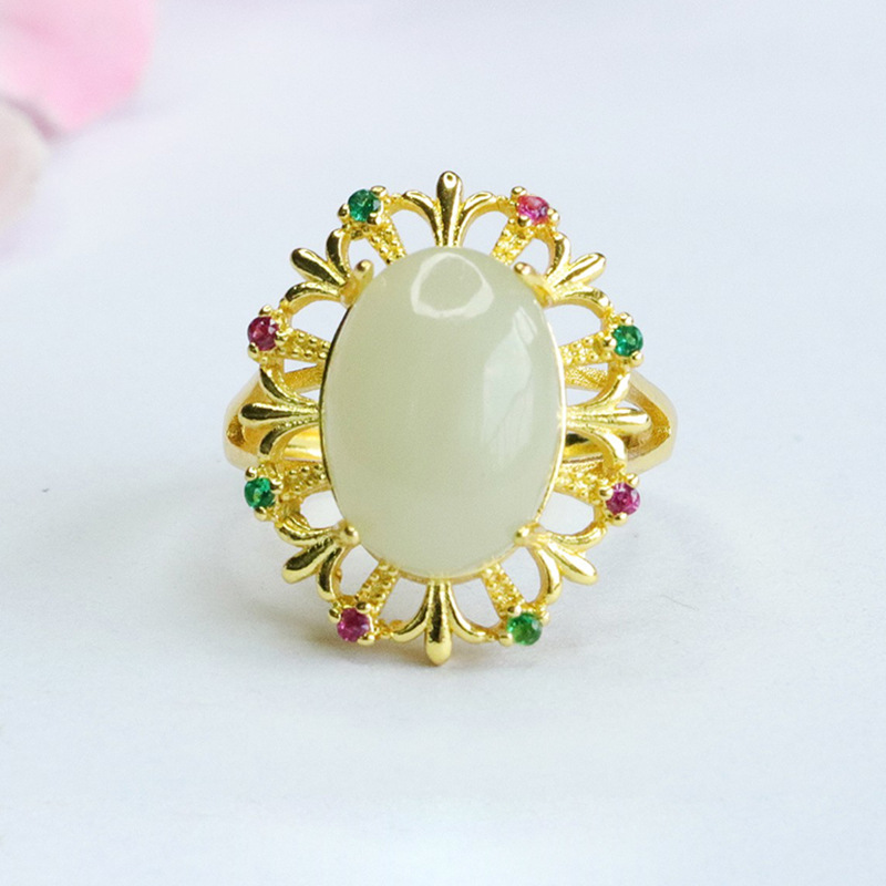 Yuyu natural Hetian jade ring pigeon egg ring female retro jade factory wholesale generation HT3080109