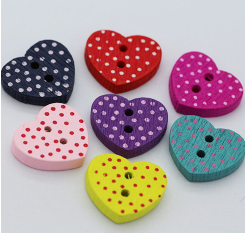 Picture of Small Dot Love button wholesale DIY accessories children's clothing five-pointed star plum blossom wooden button mixed color clothing