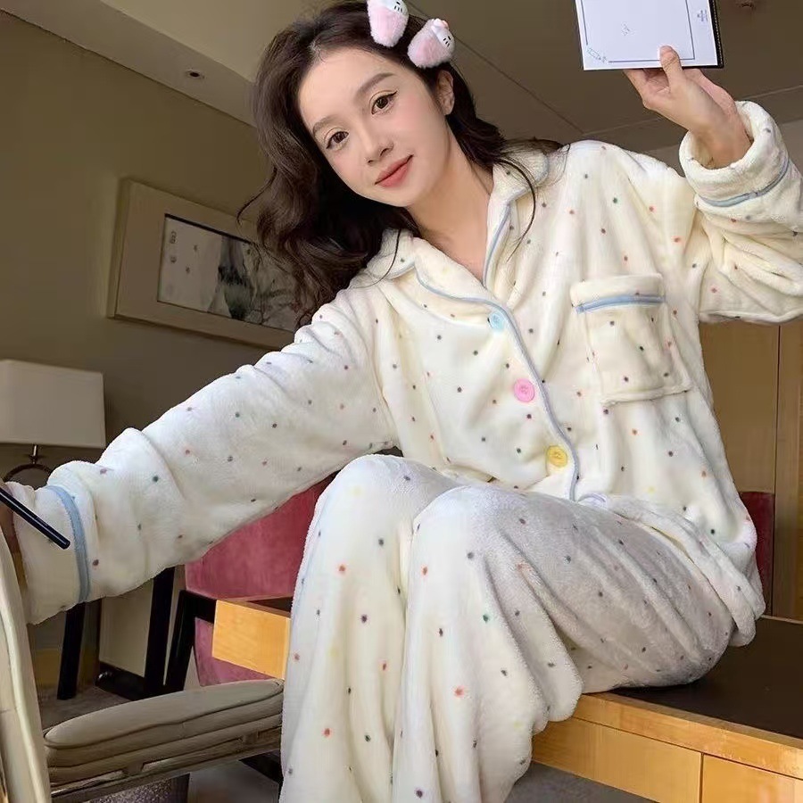 Winter New Pajamas Women's Flannel Thick Velvet Girl's Chanel Cute plus size Home Clothes Cross-border Wholesale