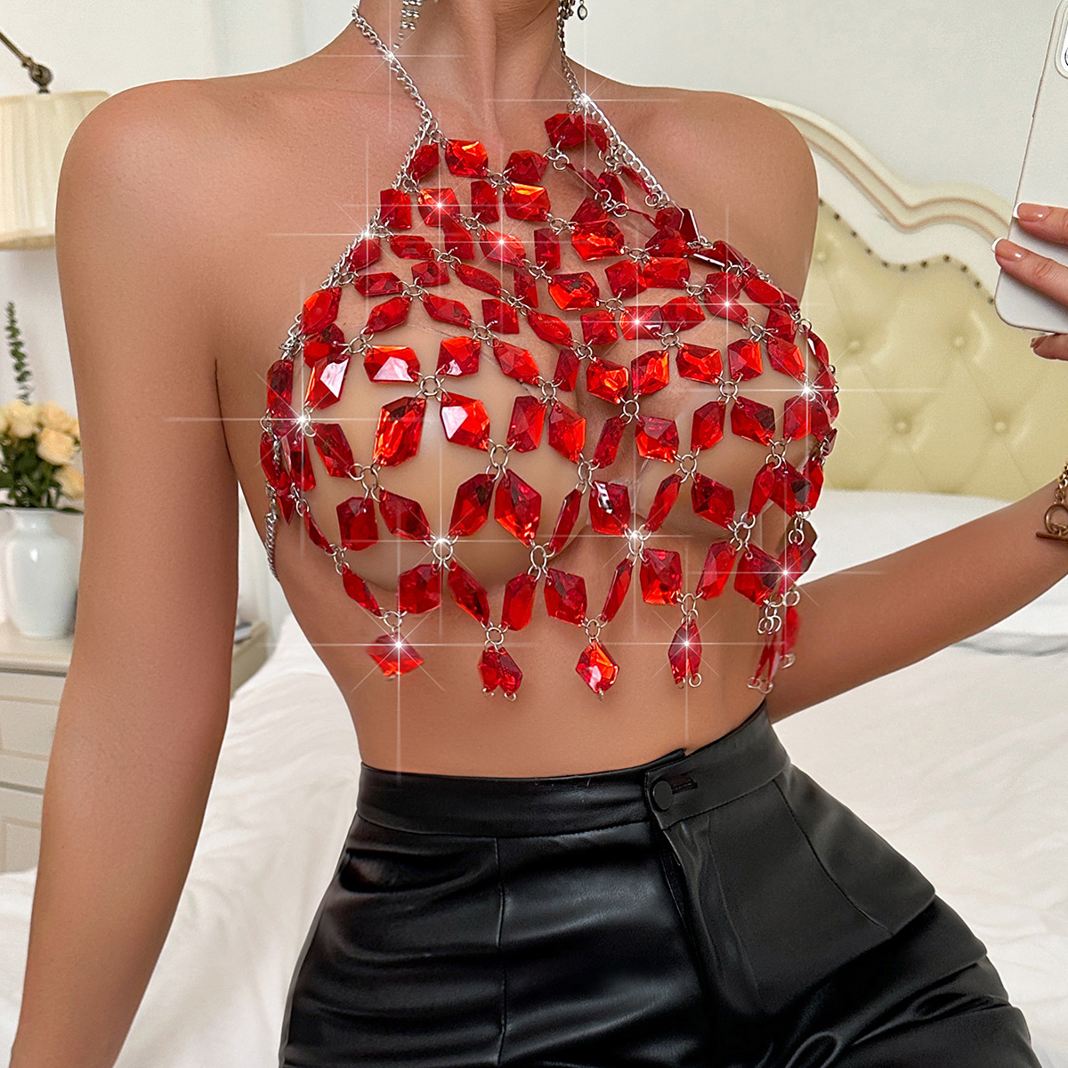 Picture of European and American Aliexpress Cross-Border Women's Nightclub Sexy Cut Out Gemstone Halter Backless Sling Xy21352