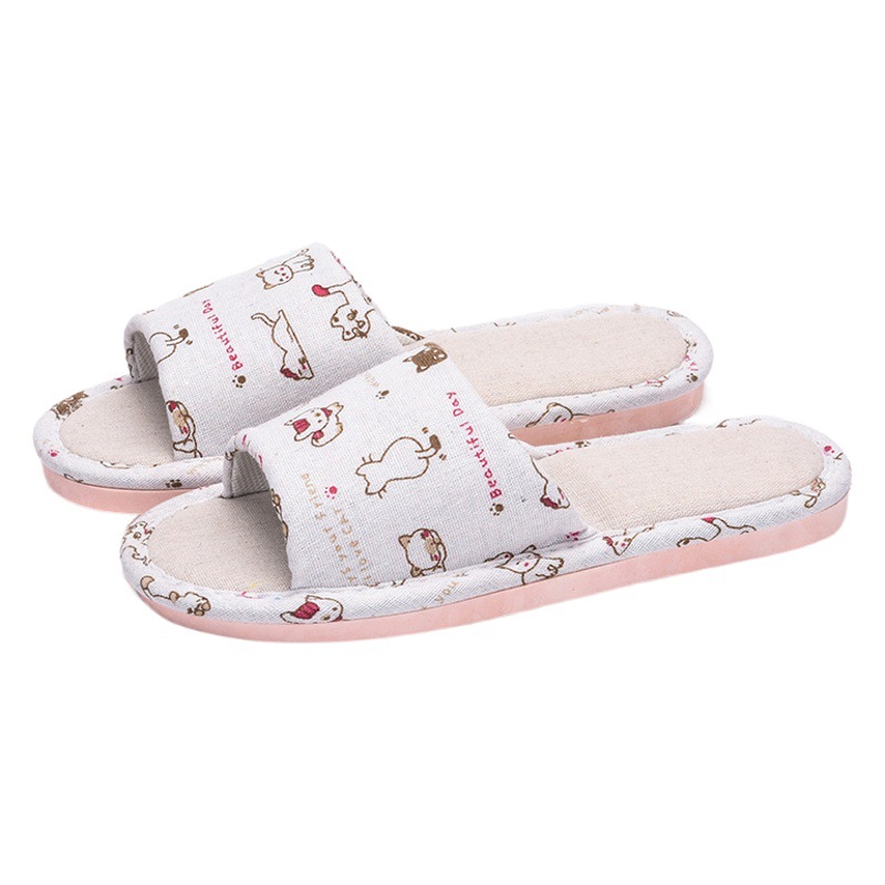 Linen Slippers Women's Spring and Autumn Household Couple's Non-Slip Bottom Wear-Resistant Sweat Absorbing Soft Bottom Floor Men's Four Seasons Summer