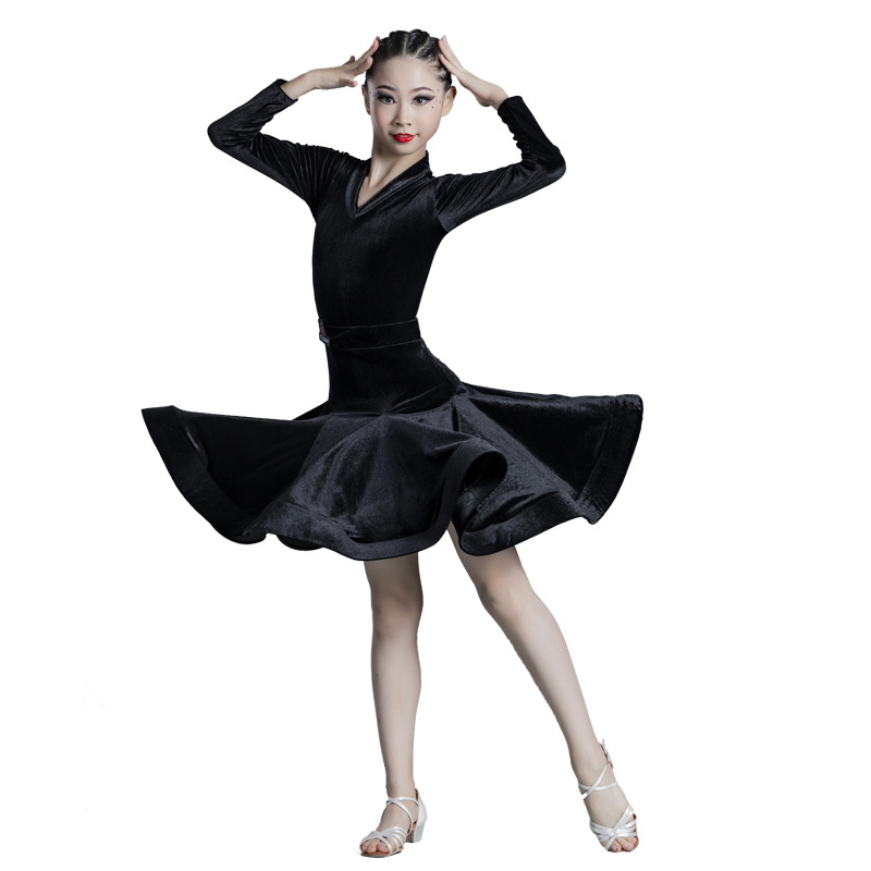 Picture of 2022 New Children's Latin Dance Dress Girls' Dance Practice Costume Girls' Online Popular Autumn and Winter Latin Competition Grade Examination