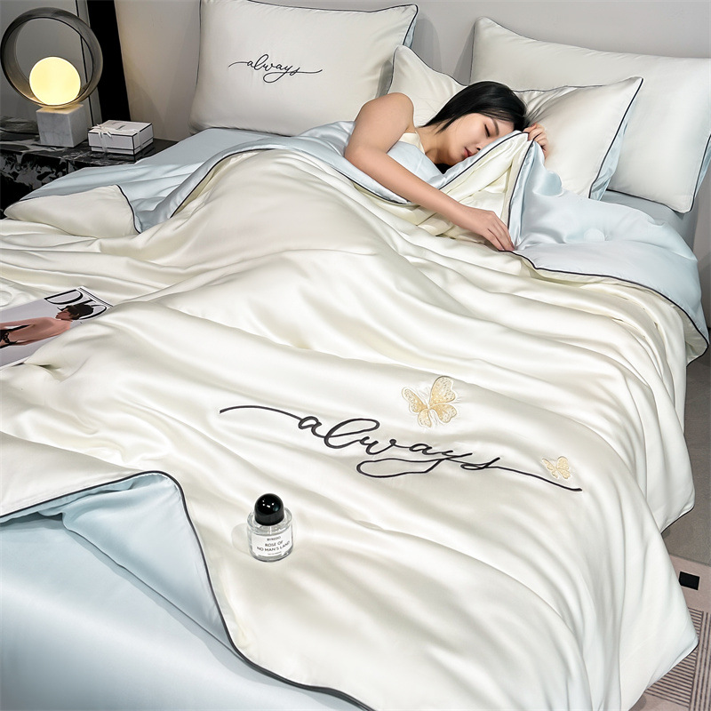 Picture of Class a Washed Ice Silk Summer Quilt Four-Piece Set of Summer Cool Quilt That Can Sleep Naked, Embroidered Air-Conditioned Quilt, Cool Silk Summer Thin Quilt