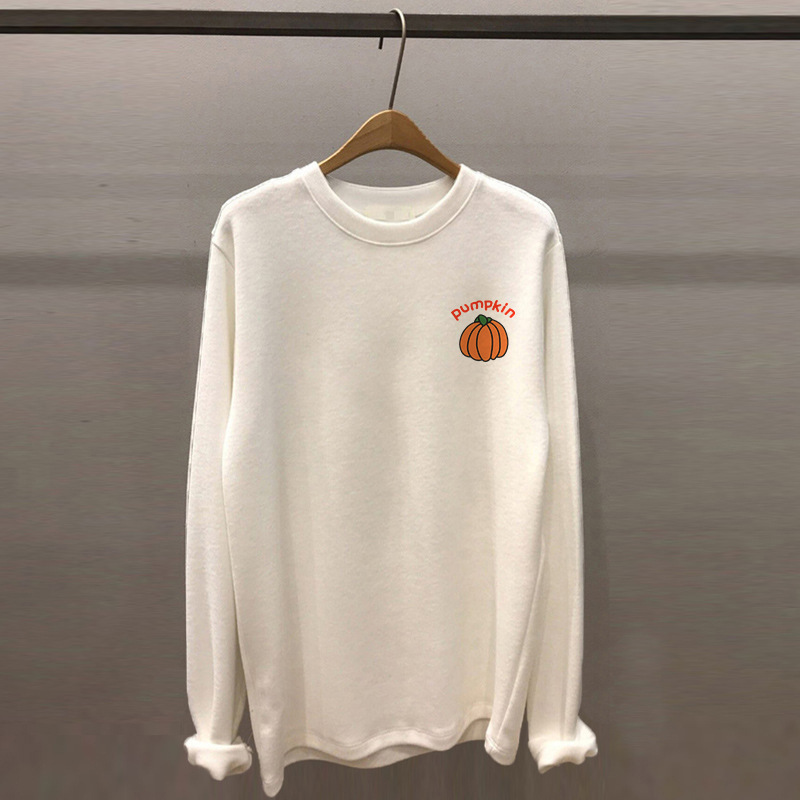 Pure Cotton Long-Sleeved Spring & Fall Korean Style Loose Large Size Bottoming Shirt White Top Women's T-Shirt Pure Cotton Top Trbottomy