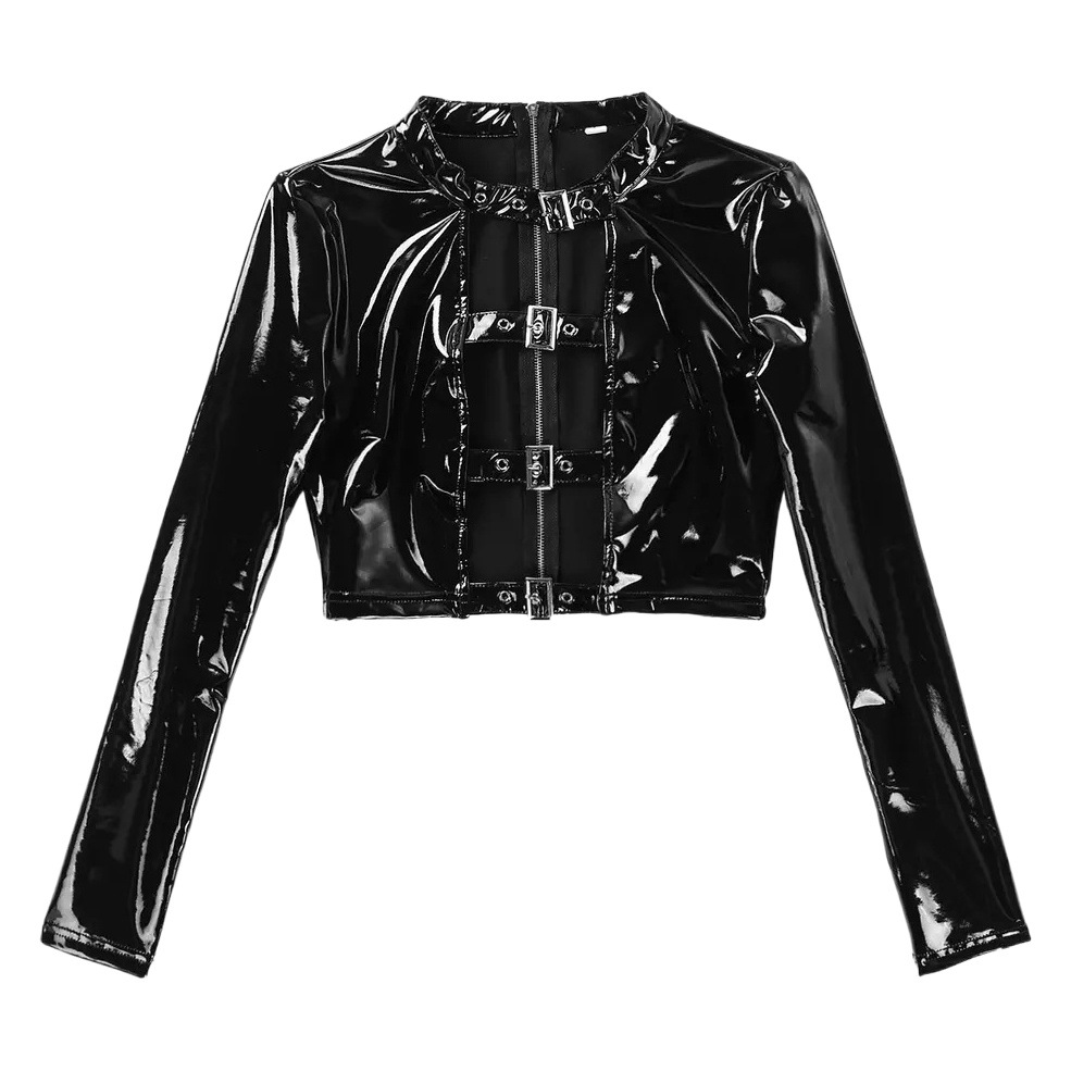 Cross-border supply European and American Foreign trade sexy lingerie sexy women's black patent leather hollow strap underwear suit wholesale