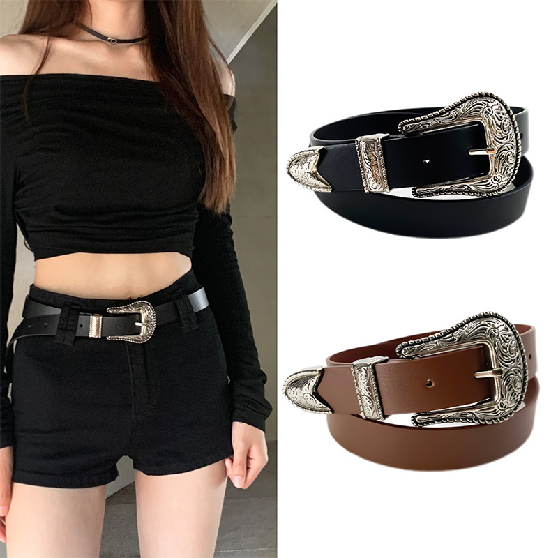 American Style Retro Black Belt Women's 2024 New Millennium Spice Girl Women's Belt Jeans Accessories All-match Y2K