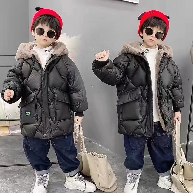 Picture of 2024 cotton-padded coat winter cotton-padded down coat boys fleece-lined thick winter coat cotton-padded coat Korean boys new children