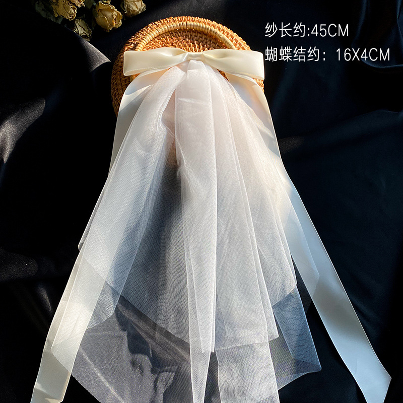 Picture of 2024 New Arrival Bow Veil Super Fairy Wedding Travel Photo White Satin Mesh Hairpin Bridal Hair Accessories