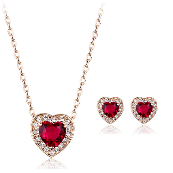 European and American fashion simple inlaid heart-shaped crystal high-end jewelry set foreign trade new jewelry 1818850