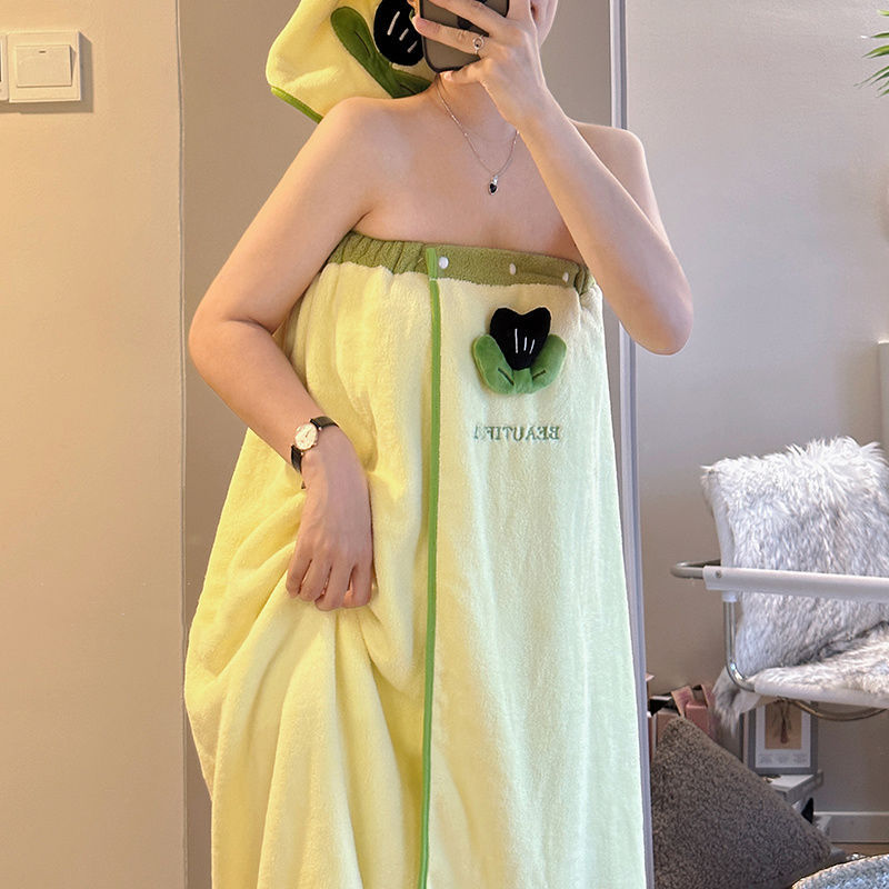 Picture of Wearing bath towel towel coral fleece than pure cotton absorbent quick-drying bath skirt cute students adult bath can be wrapped