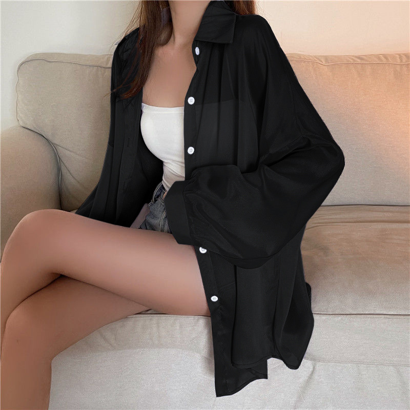 Picture of Korean Chic Elegant Long-Sleeved Thin Sun Protection Shirt for Women Summer New Shirt Jacket Pure Color Top Export