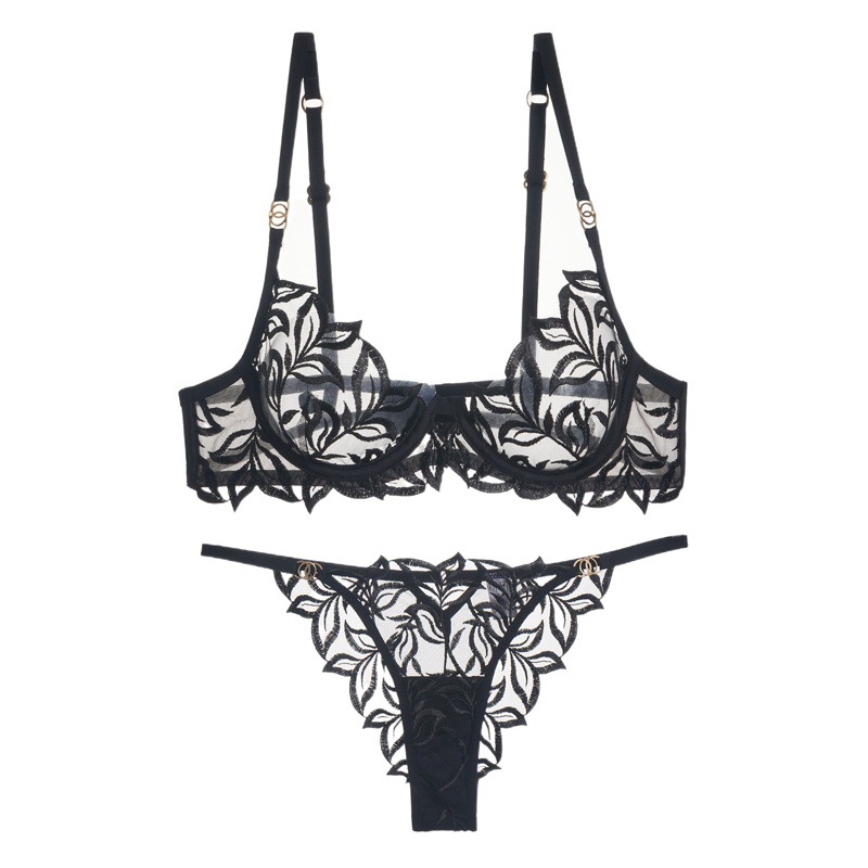 Cross-border French sexy lingerie sexy embroidered lace bra big chest small anti-sagging bra underwear suit
