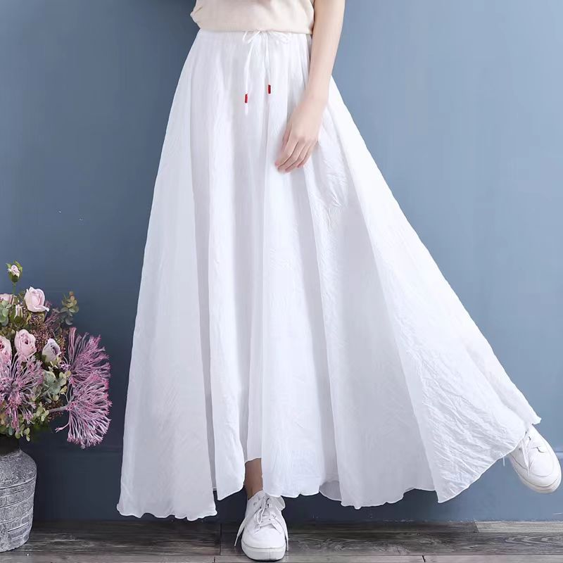 2024 Summer New Arrival Elegant Artistic Fairy Dress Women's Loose Slimming Lace-Up Loose Waist Solid Color Elegant Skirt