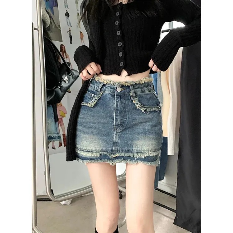 American Style Retro Denim Skirt Women's Summer New Hot Girl Hip Skirt A- line Short Skirt Ins Trendy Skirt
