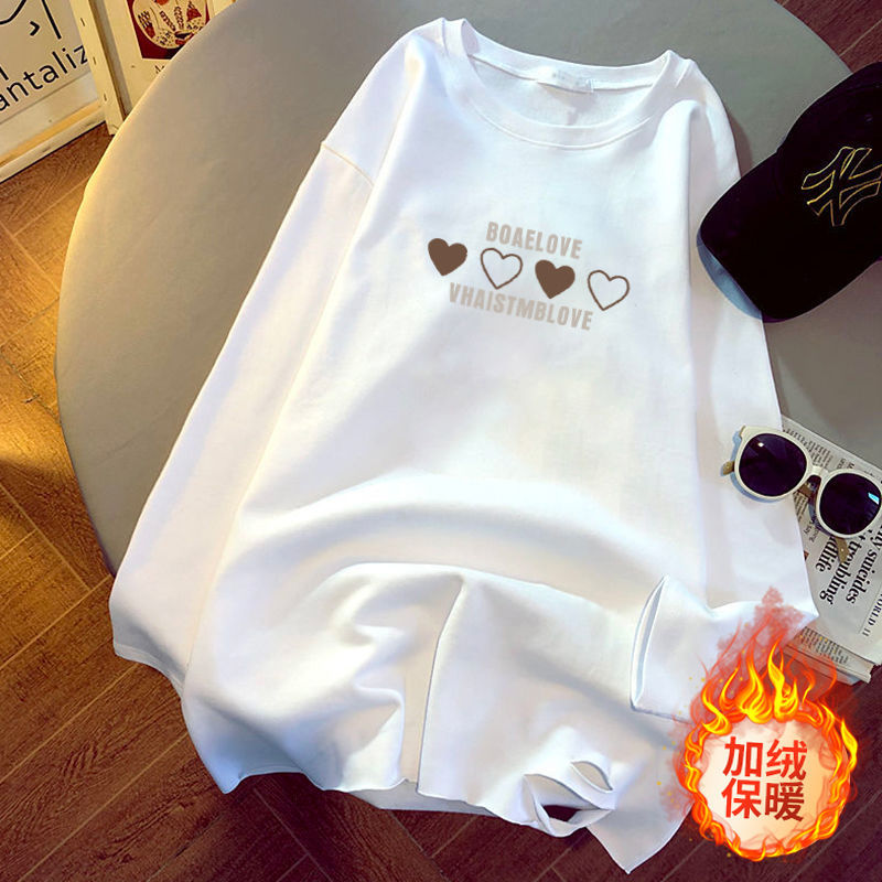 100% Pure Cotton Mid-Length Long-Sleeve T-Shirt for Women, Loose Fit, Early Autumn Ripped Design, Versatile Autumn and Winter Top with Ripped Design
