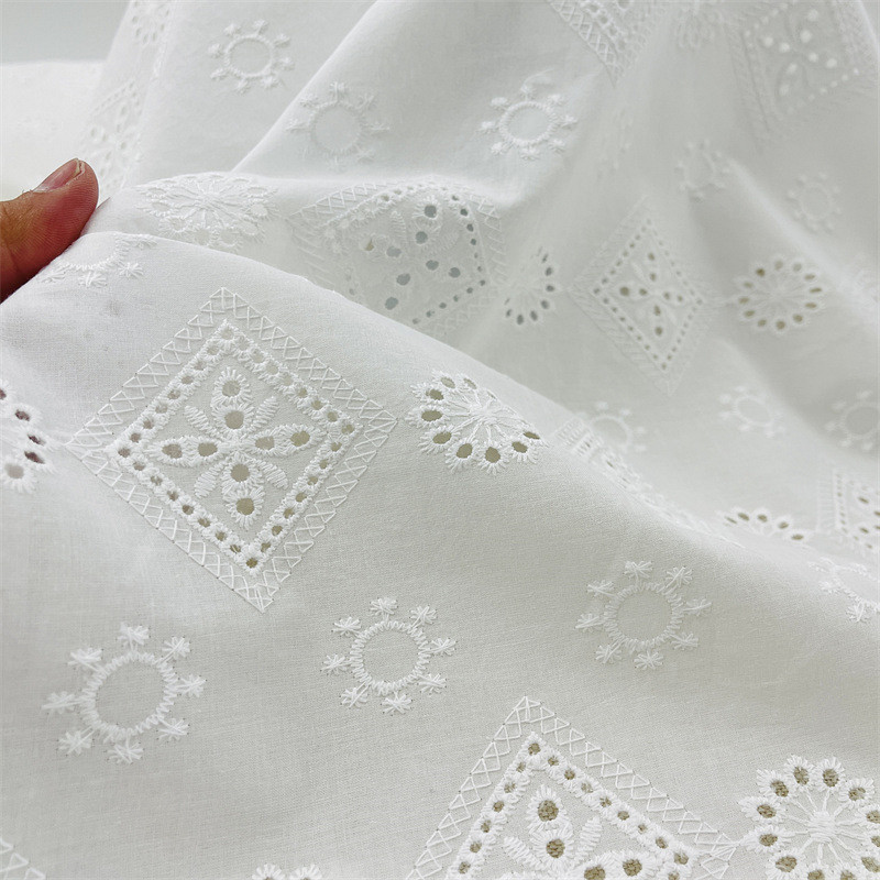 Wholesale Cotton Perforated Hollow Embroidered Lace Water Soluble Fabric Cotton Embroidered Lolita Cotton Embroidered Fabric